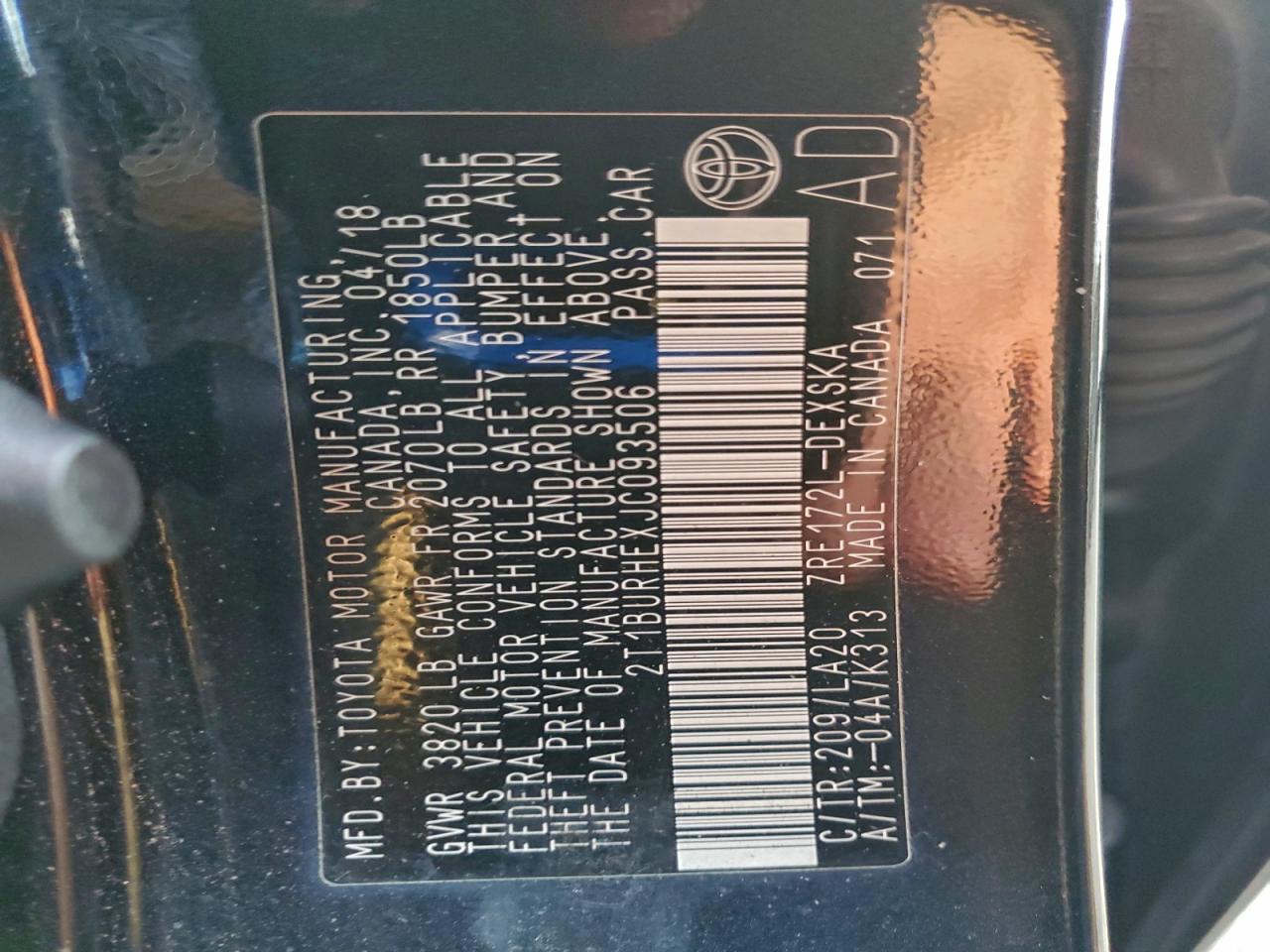 2018 TOYOTA COROLLA L photo 12