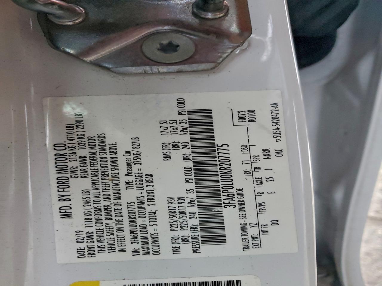 2019 FORD FUSION SE photo 12