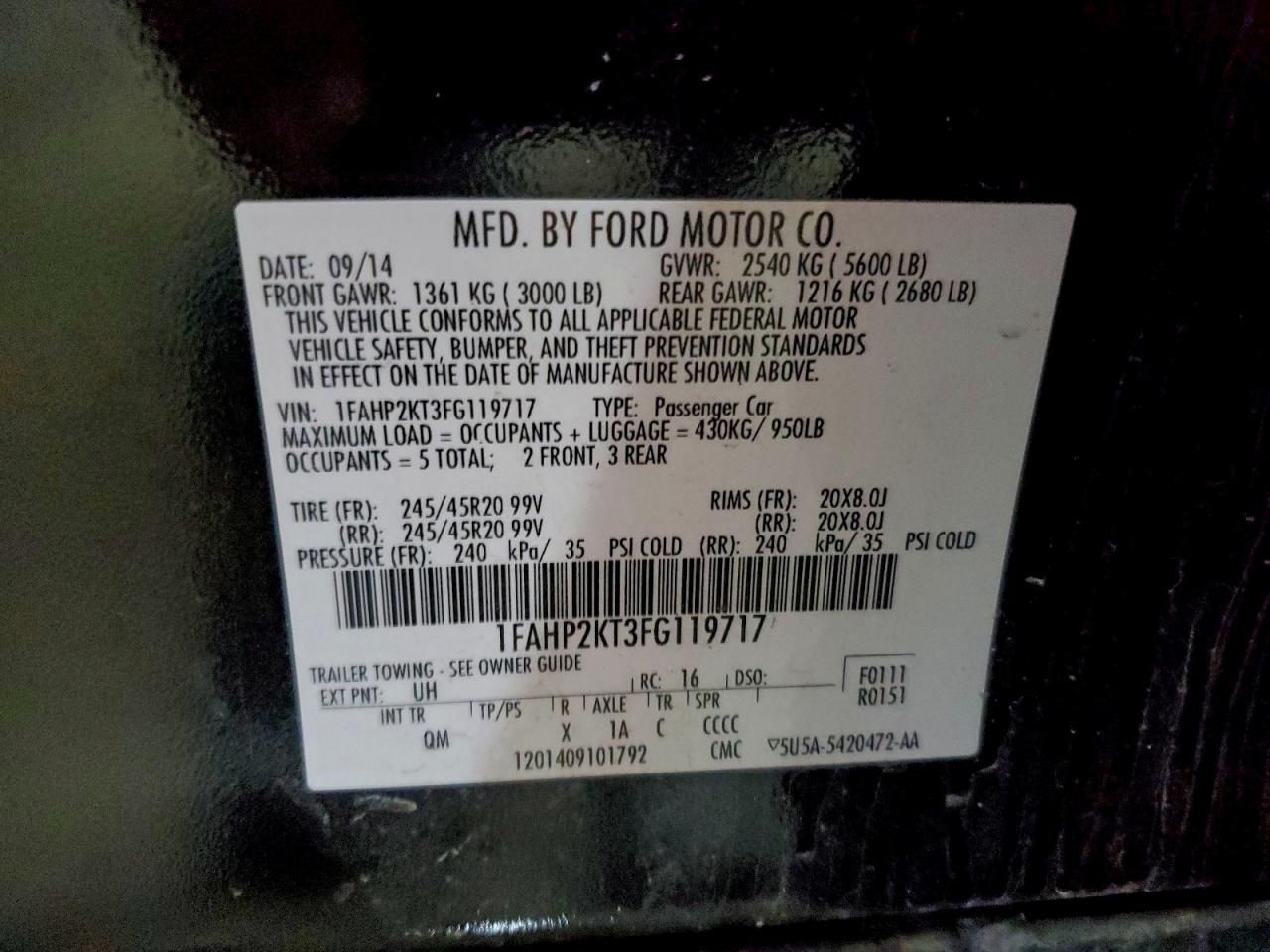 2015 FORD TAURUS SHO photo 12