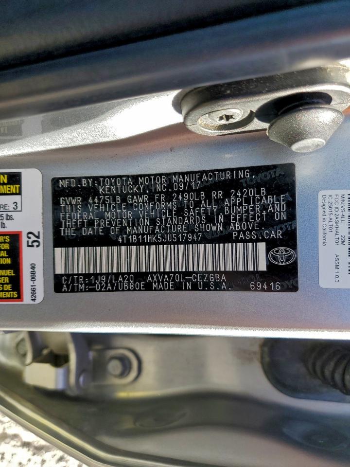2018 TOYOTA CAMRY L photo 12