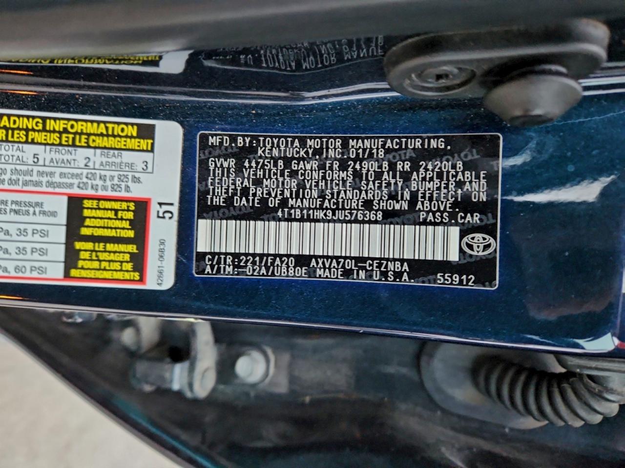 2018 TOYOTA CAMRY L photo 13