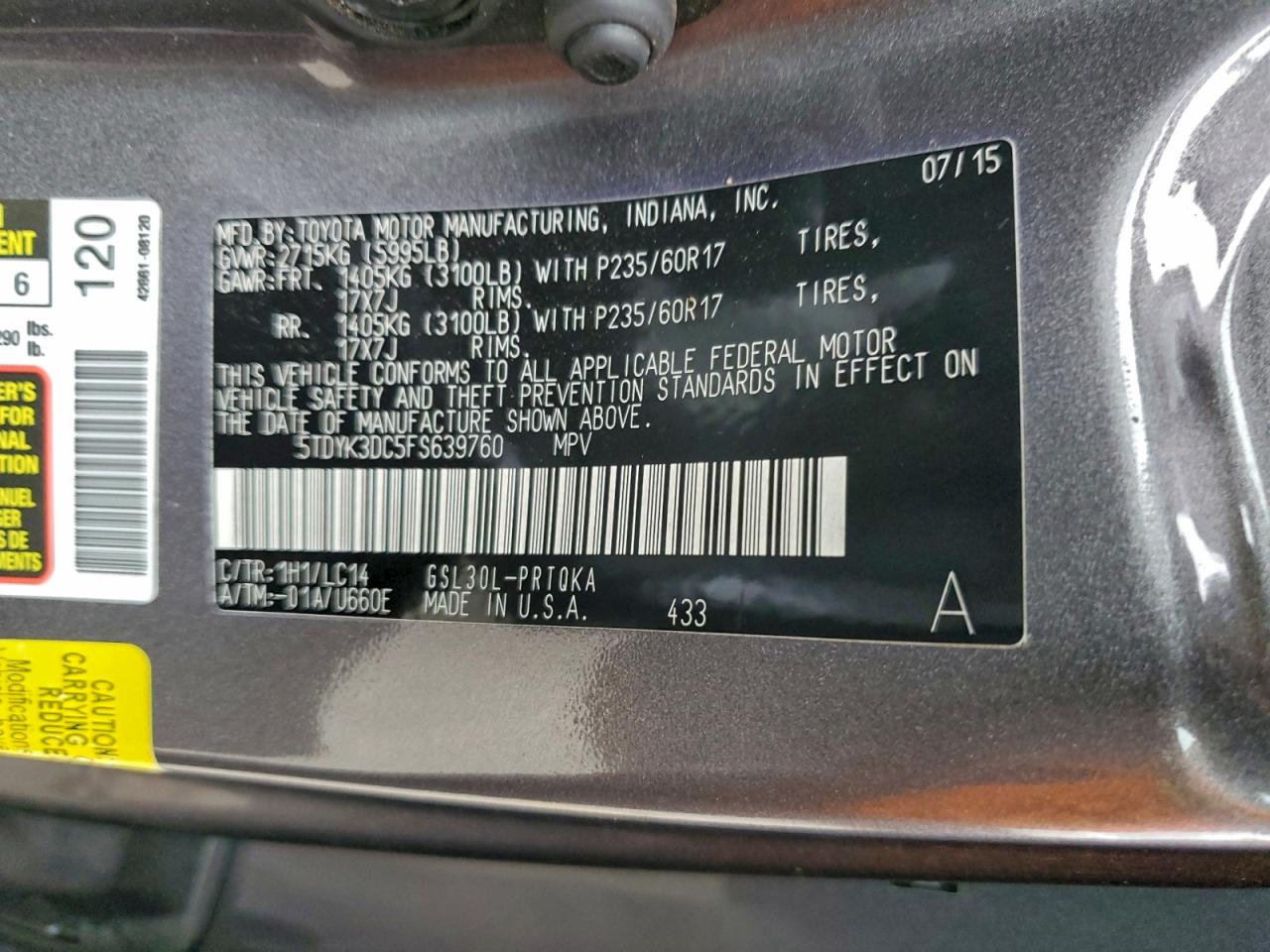 2015 TOYOTA SIENNA XLE photo 13