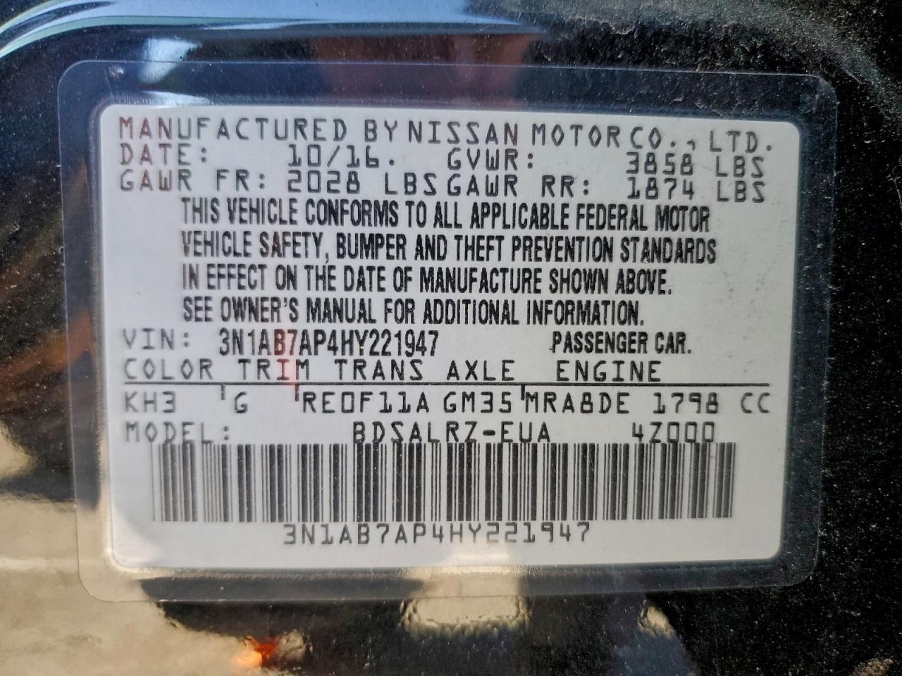 2017 NISSAN SENTRA S photo 12