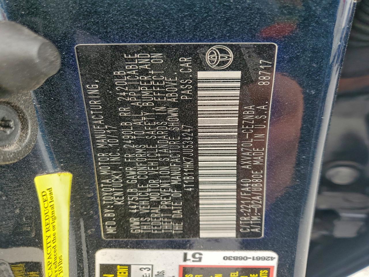 2018 TOYOTA CAMRY L photo 12