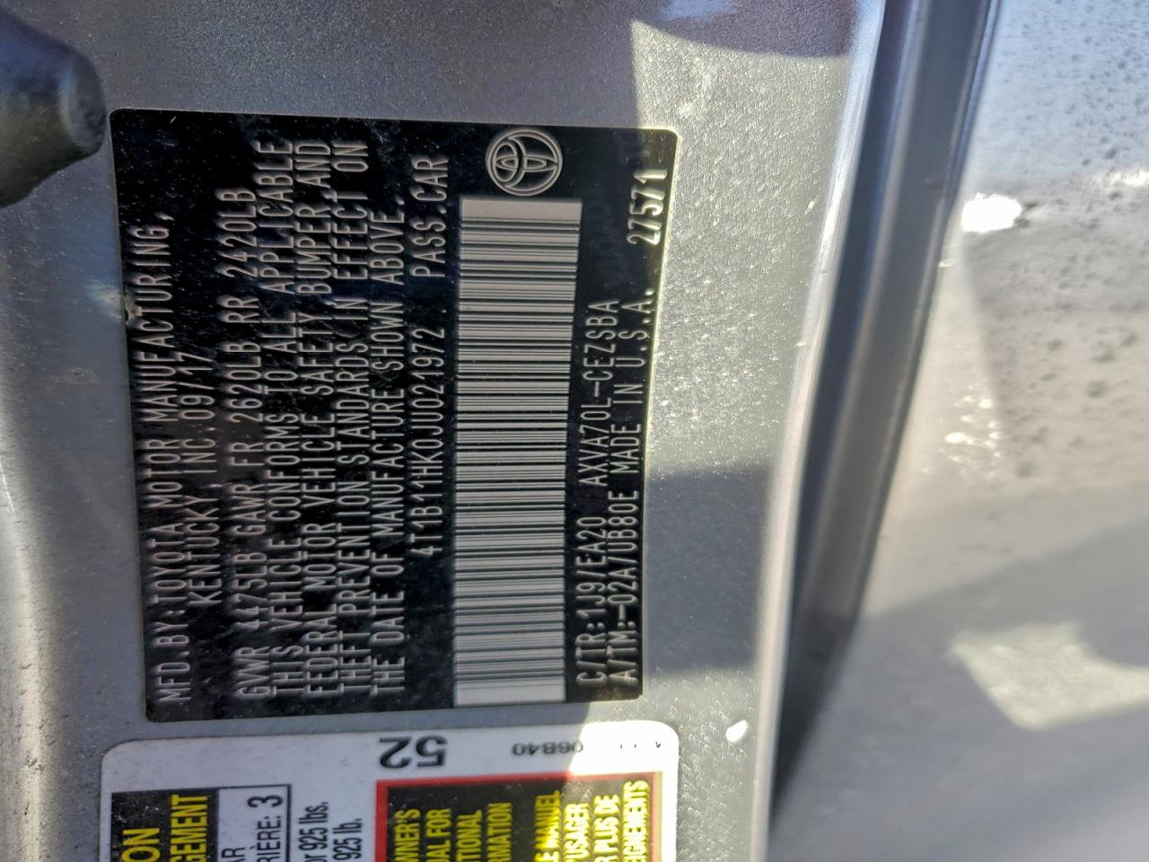 2018 TOYOTA CAMRY L photo 12