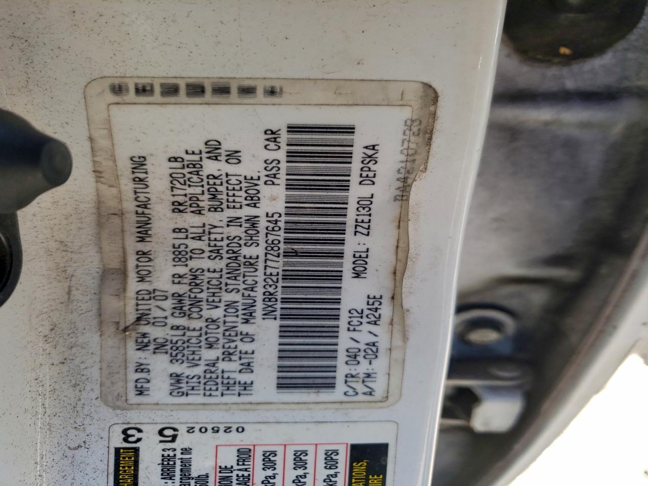2007 TOYOTA COROLLA CE photo 12