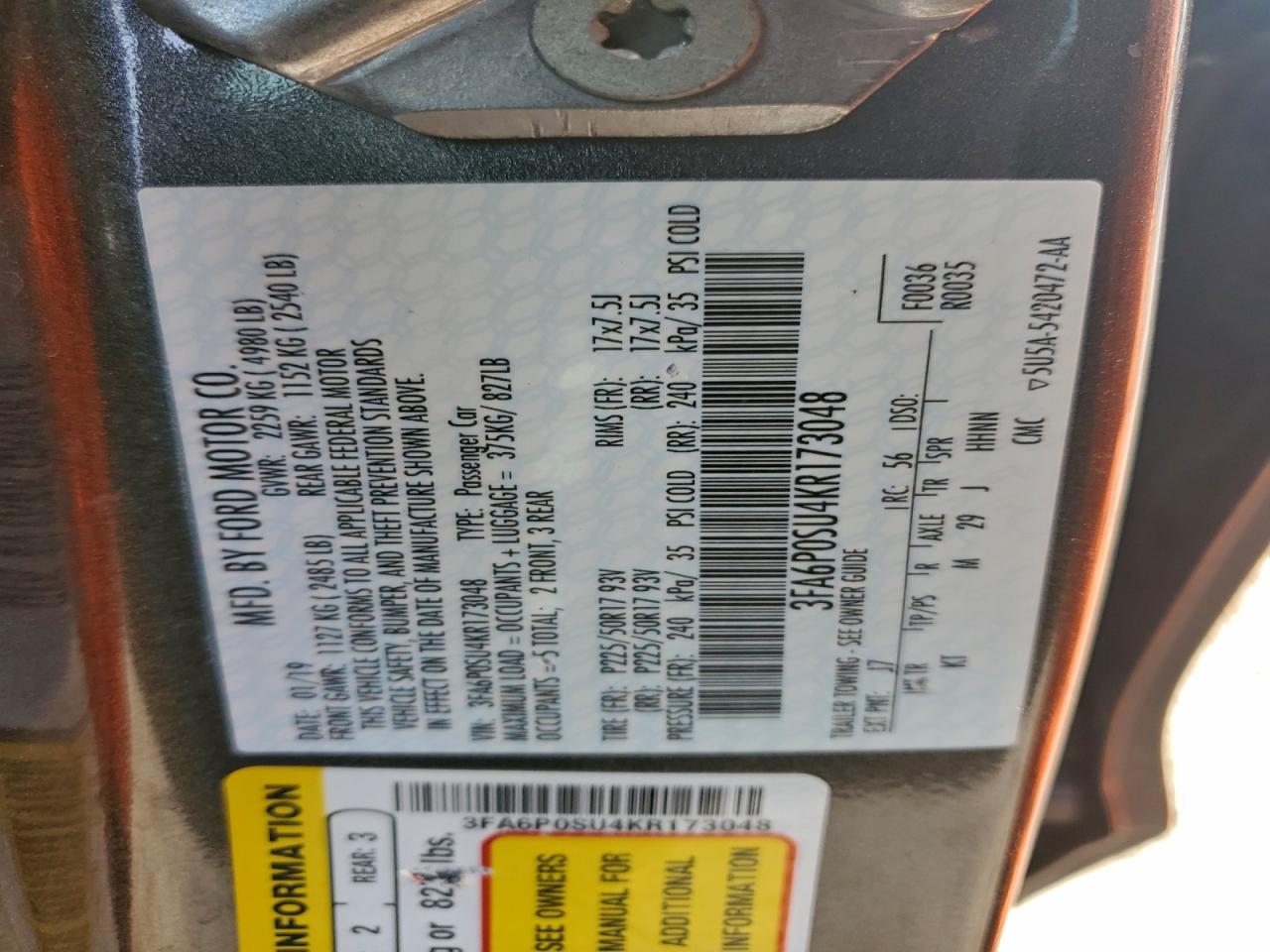 2019 FORD FUSION TITANIUM photo 12