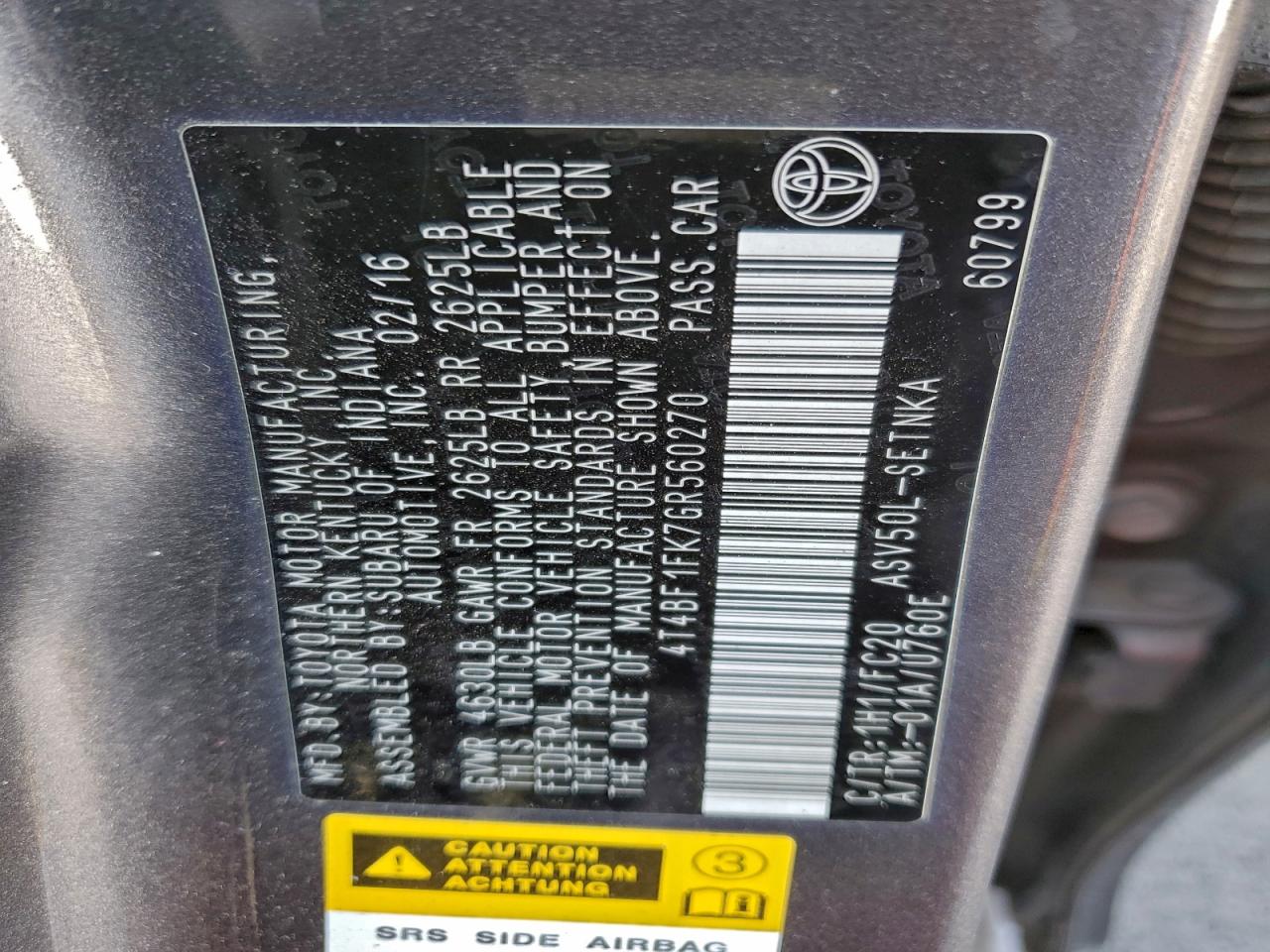2016 TOYOTA CAMRY LE photo 12