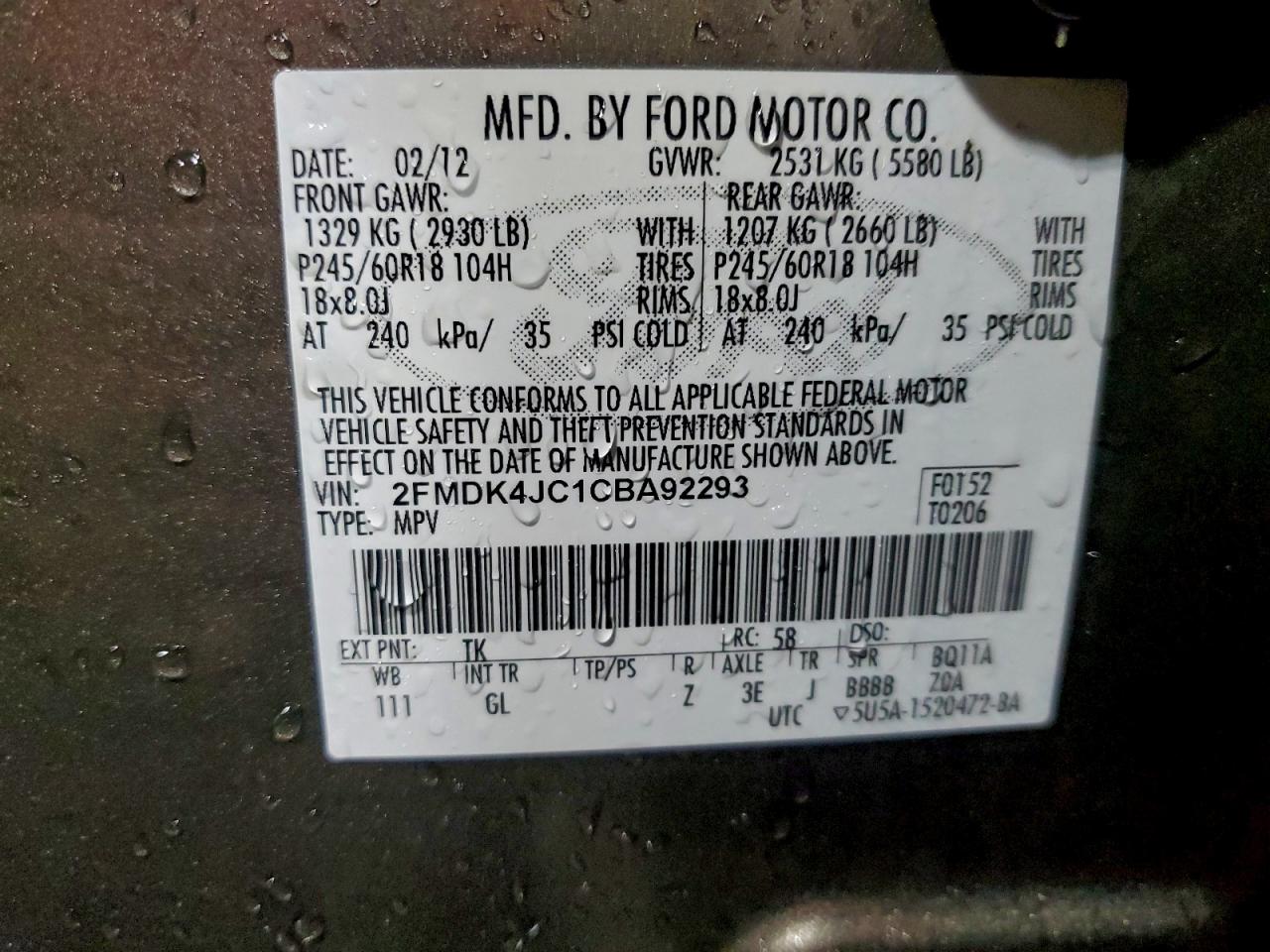 2012 FORD EDGE SEL photo 13