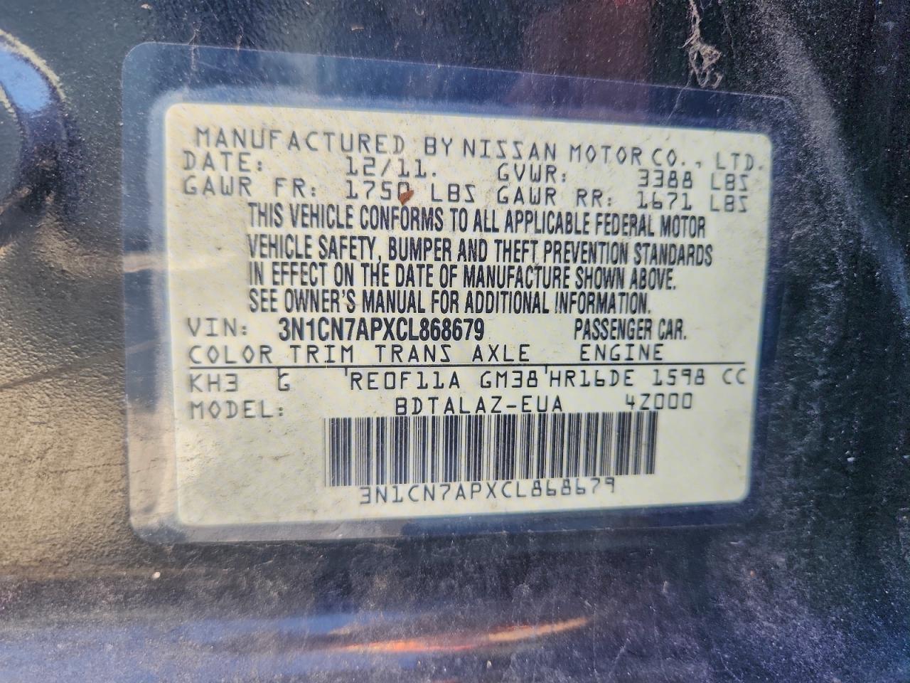 2012 NISSAN VERSA S photo 12