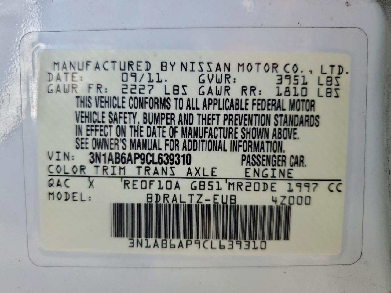 2012 NISSAN SENTRA 2.0 photo 12