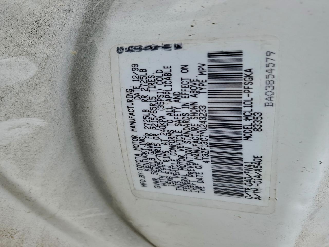 2000 TOYOTA SIENNA LE photo 13