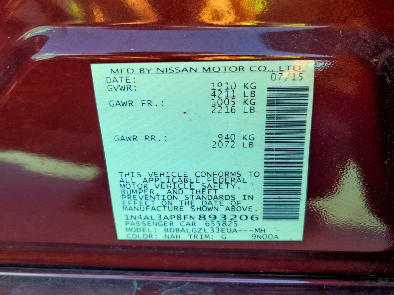 2015 NISSAN ALTIMA 2.5 photo 13