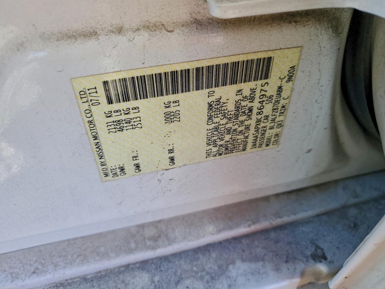 2011 NISSAN MAXIMA S photo 12