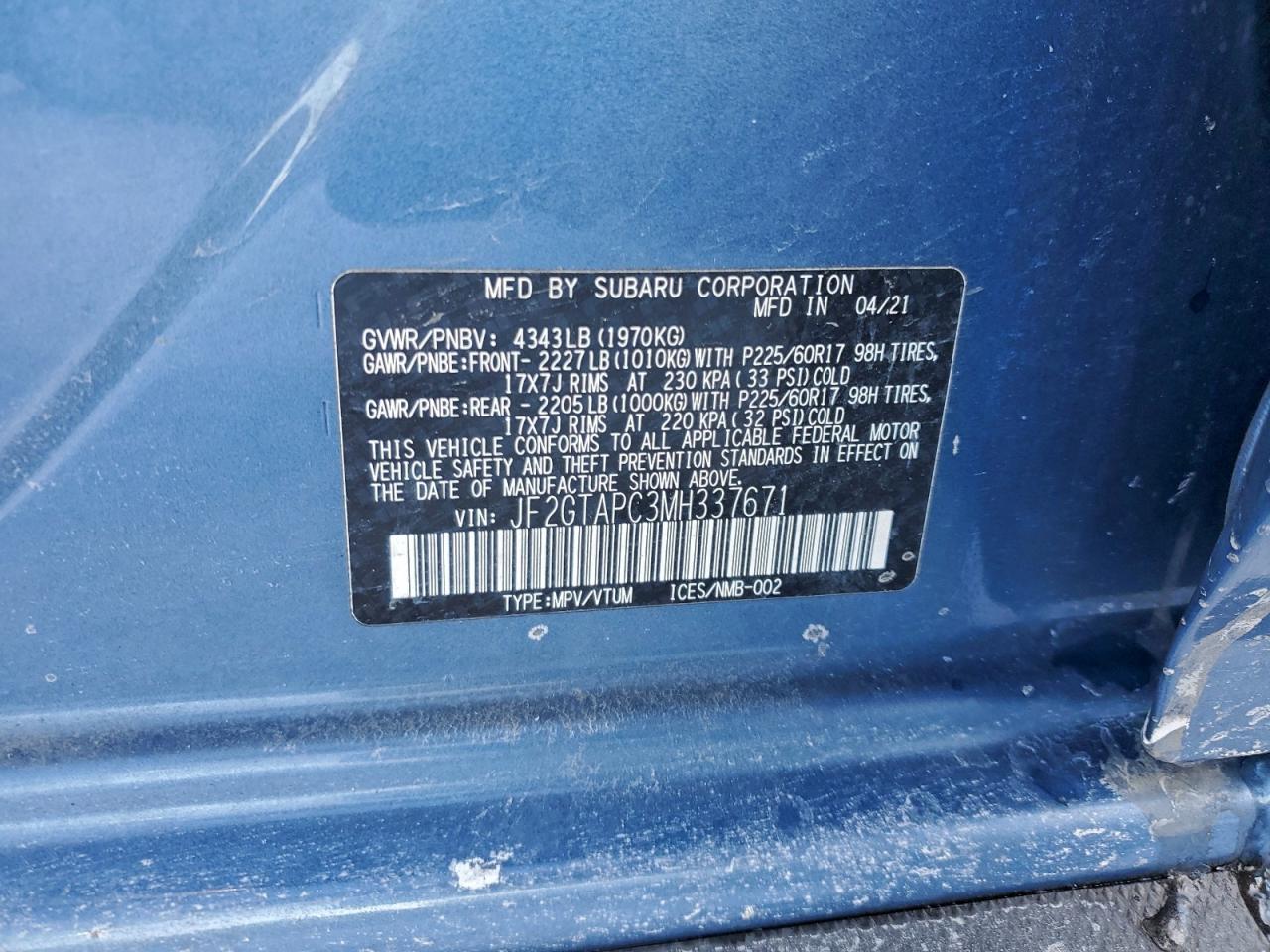 2021 SUBARU CROSSTREK PREMIUM photo 13