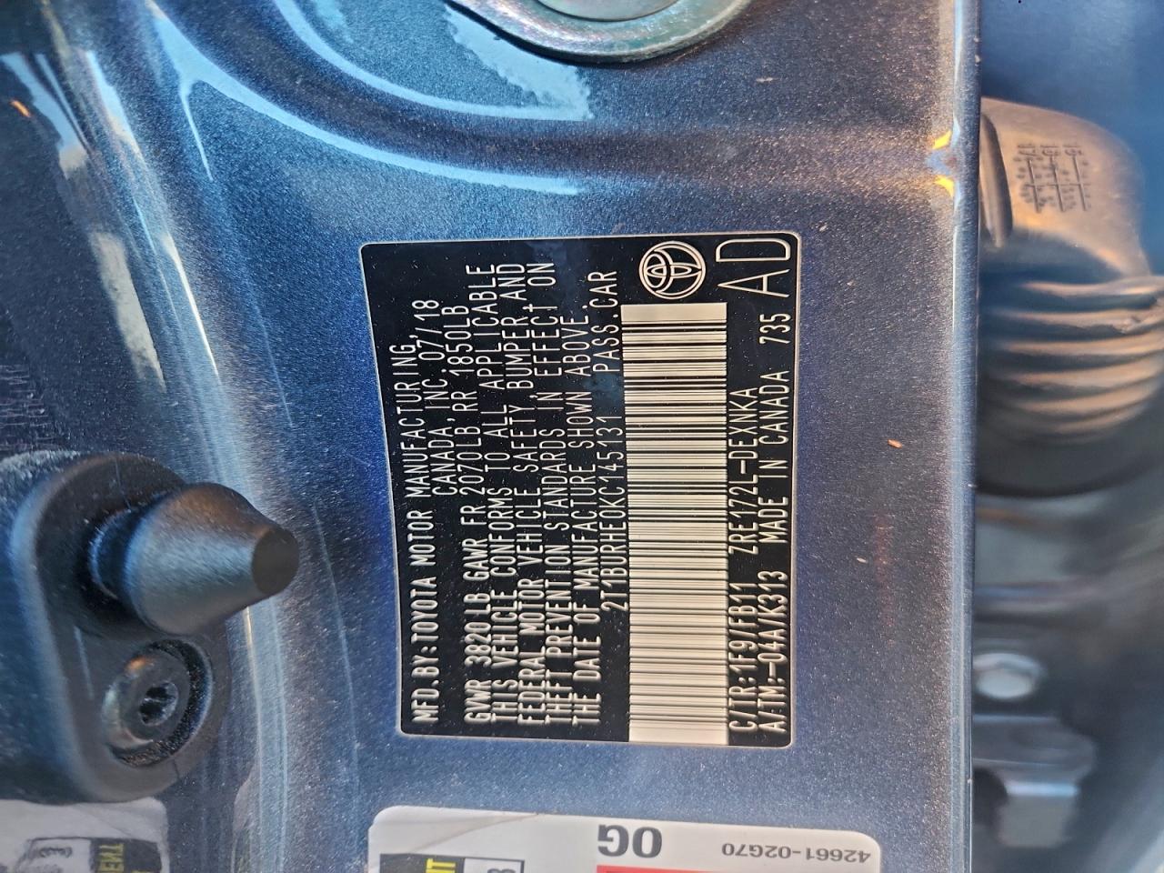 2019 TOYOTA COROLLA L photo 12