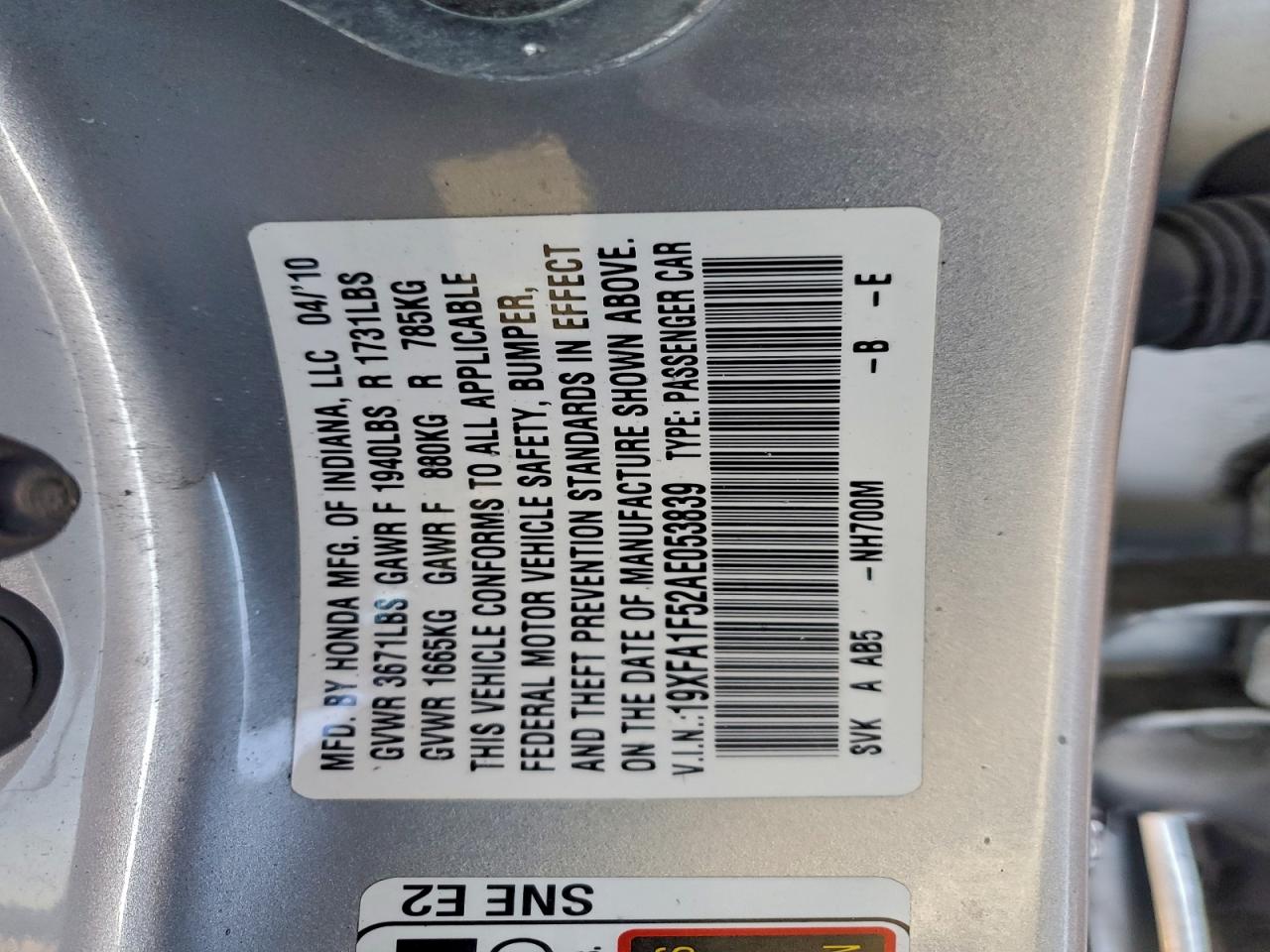2010 HONDA CIVIC LX photo 12