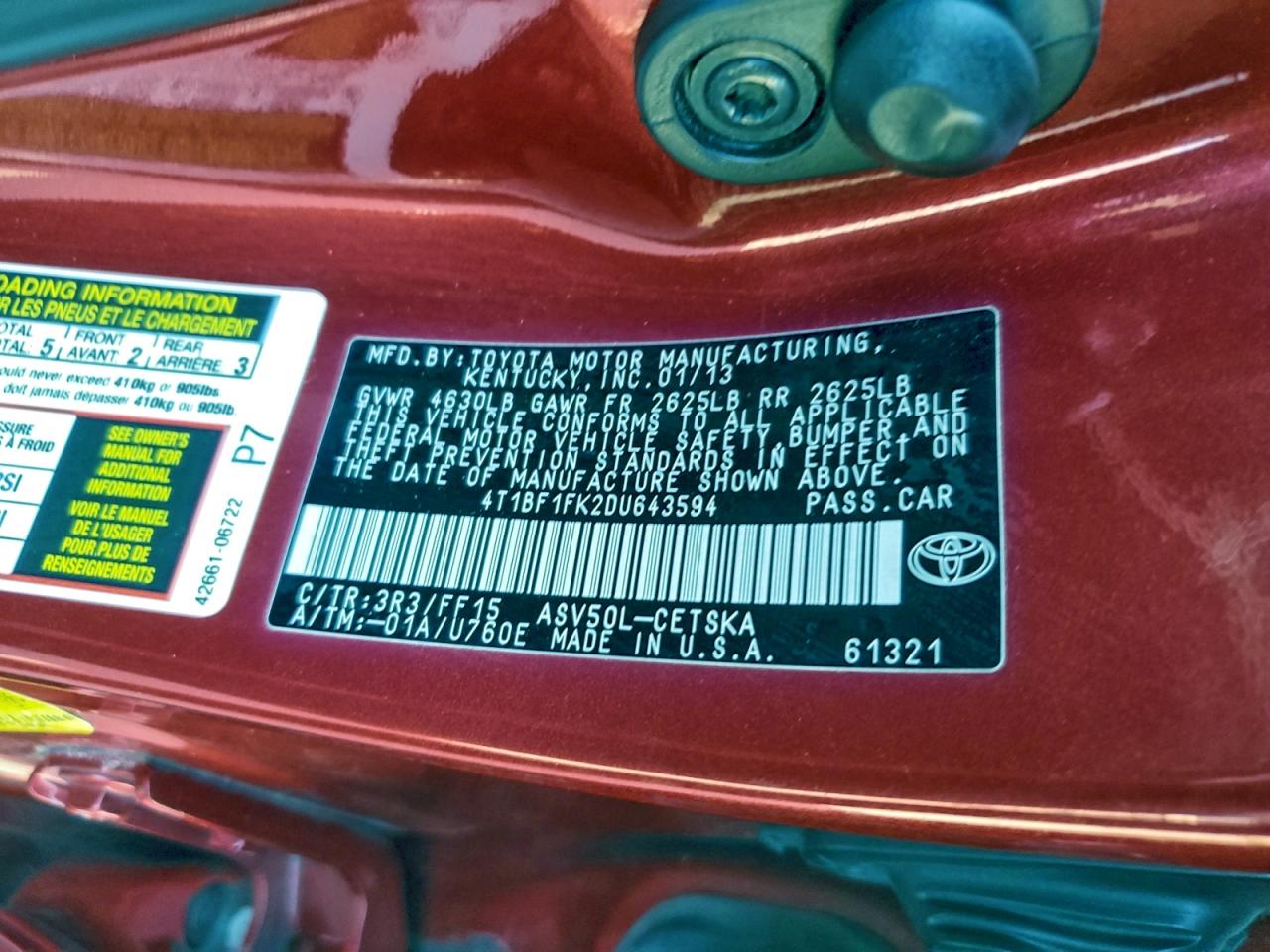 2013 TOYOTA CAMRY L photo 12