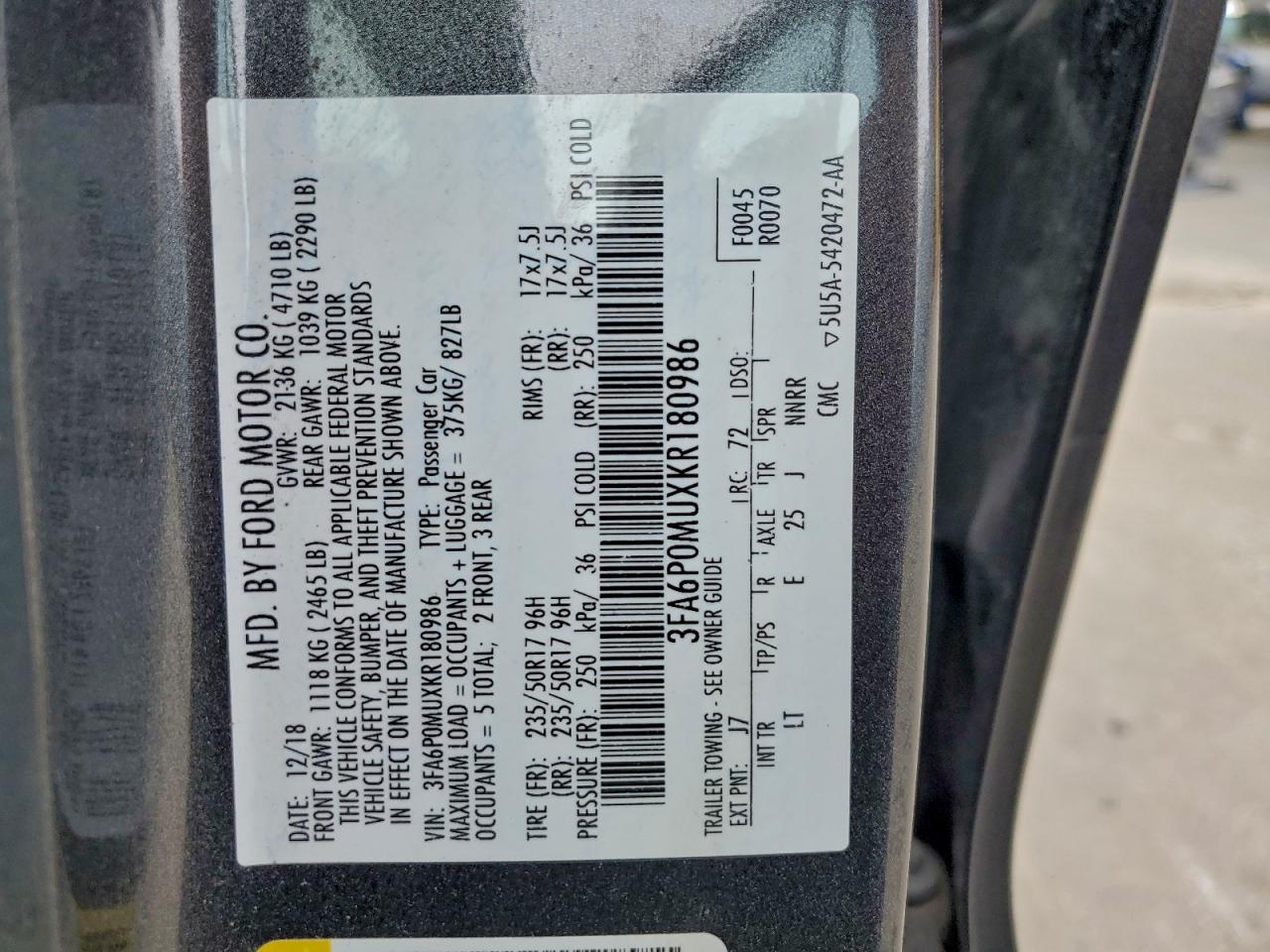 2019 FORD FUSION SEL photo 12