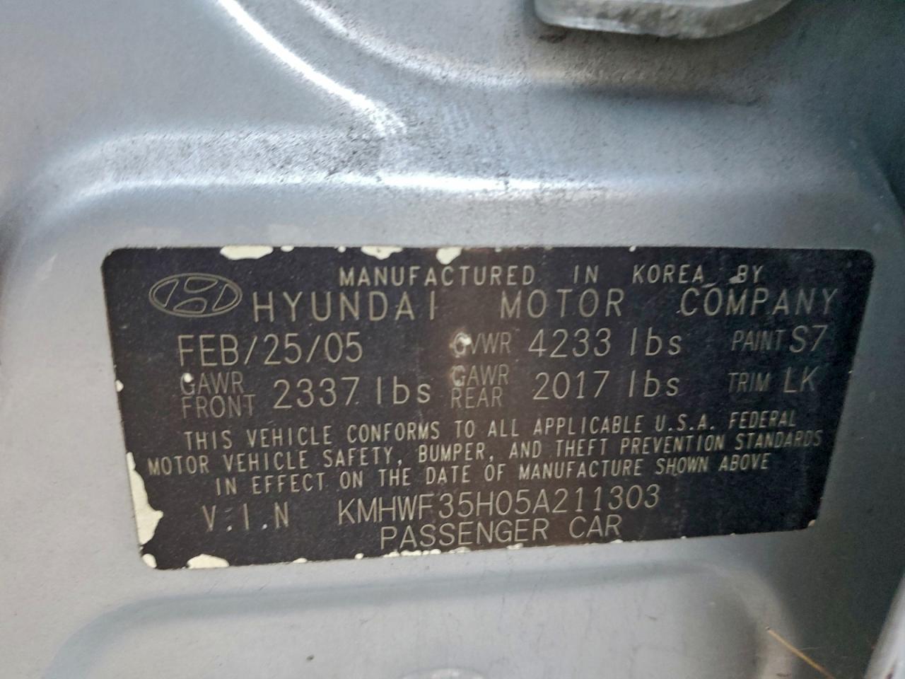 2005 HYUNDAI SONATA GLS photo 12