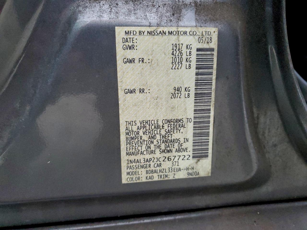 2018 NISSAN ALTIMA 2.5 photo 13