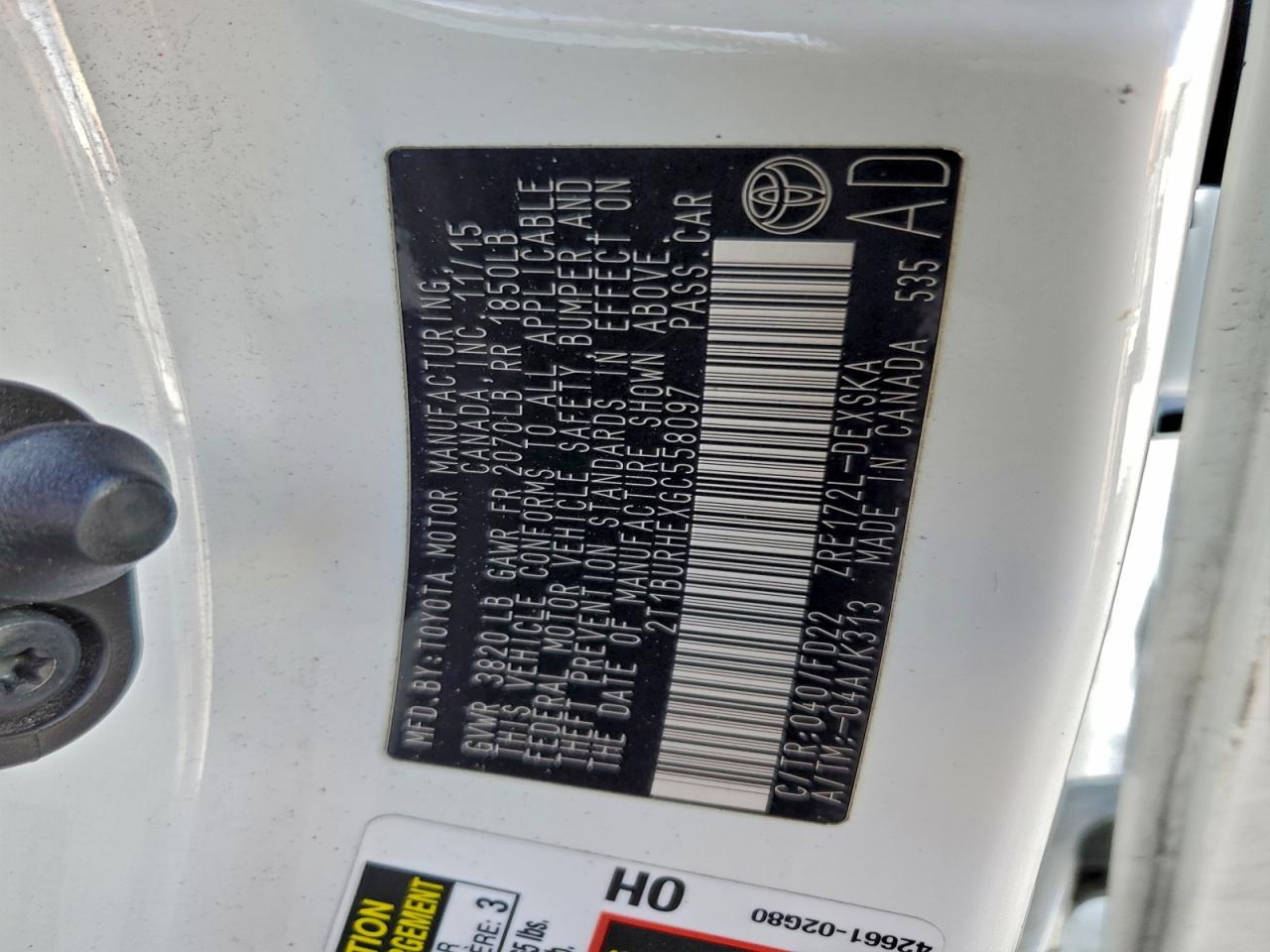 2016 TOYOTA COROLLA L photo 13