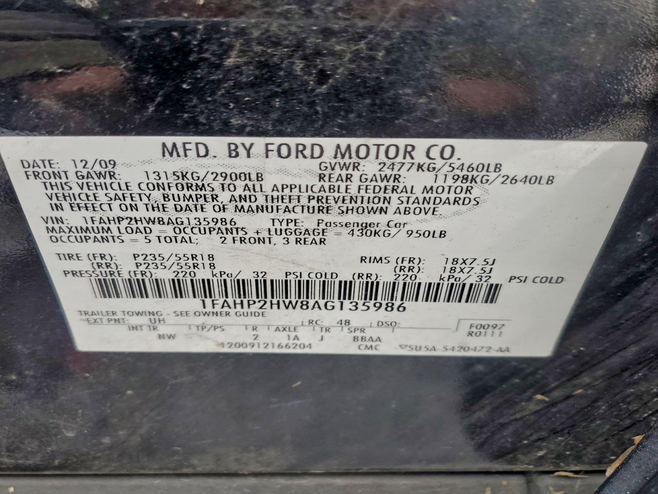 2010 FORD TAURUS SEL photo 12