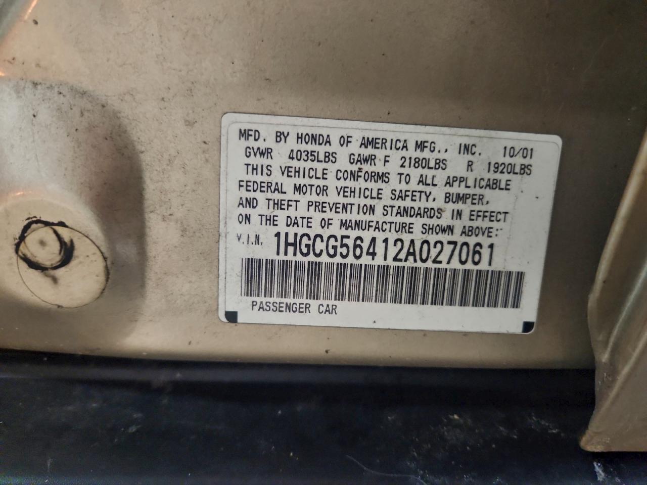 2002 HONDA ACCORD LX photo 12