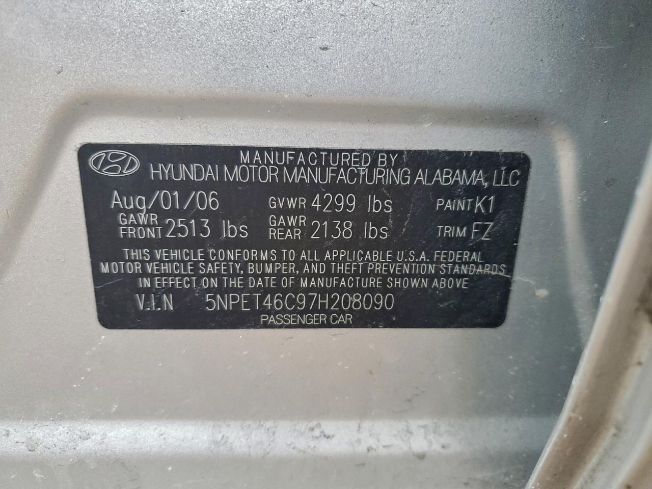 2007 HYUNDAI SONATA GLS photo 13