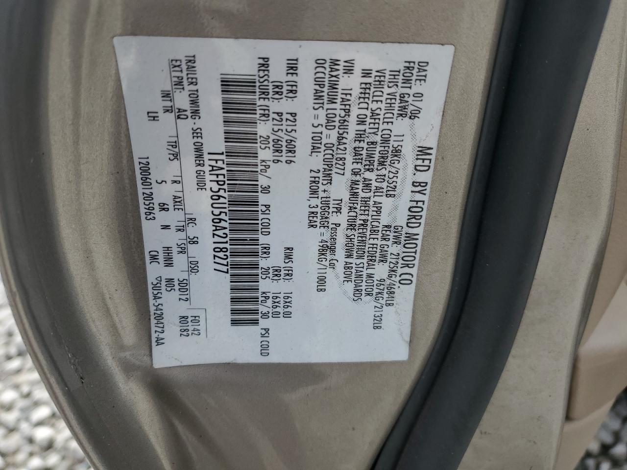 2006 FORD TAURUS SEL photo 12
