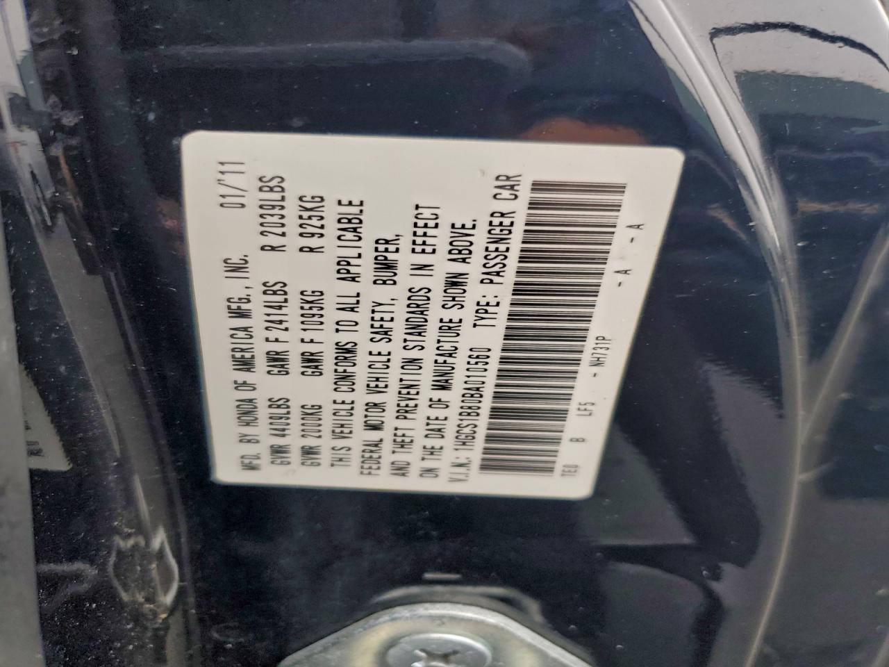 2011 HONDA ACCORD EXL photo 12