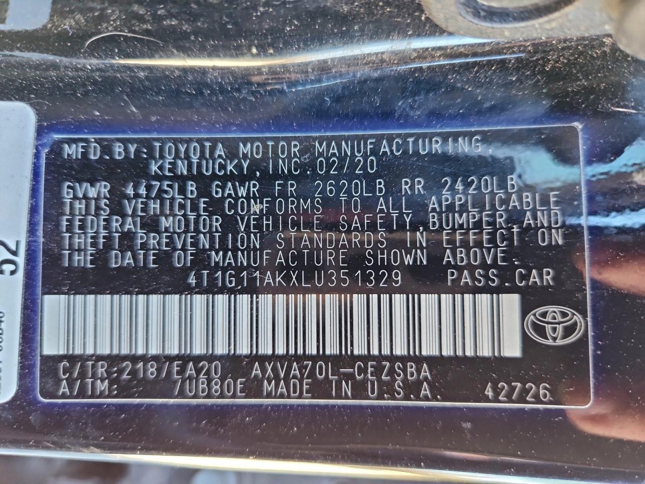 2020 TOYOTA CAMRY SE photo 12