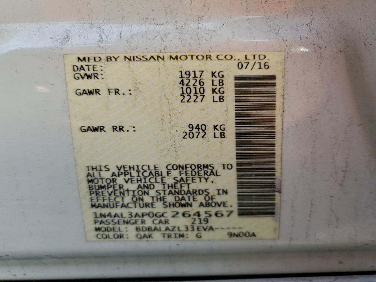2016 NISSAN ALTIMA 2.5 photo 12