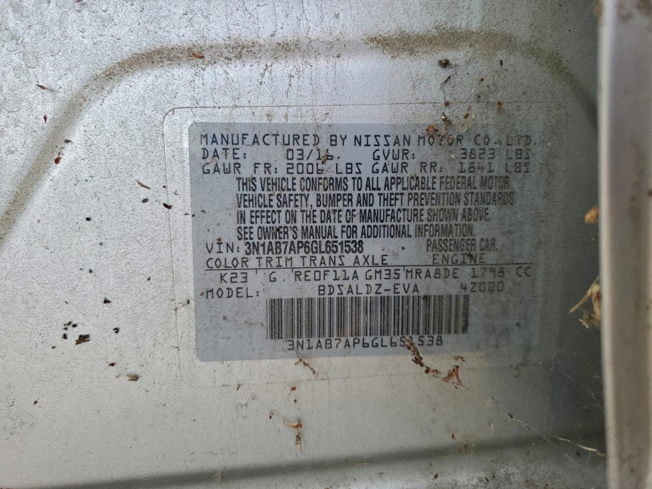 2016 NISSAN SENTRA S photo 12