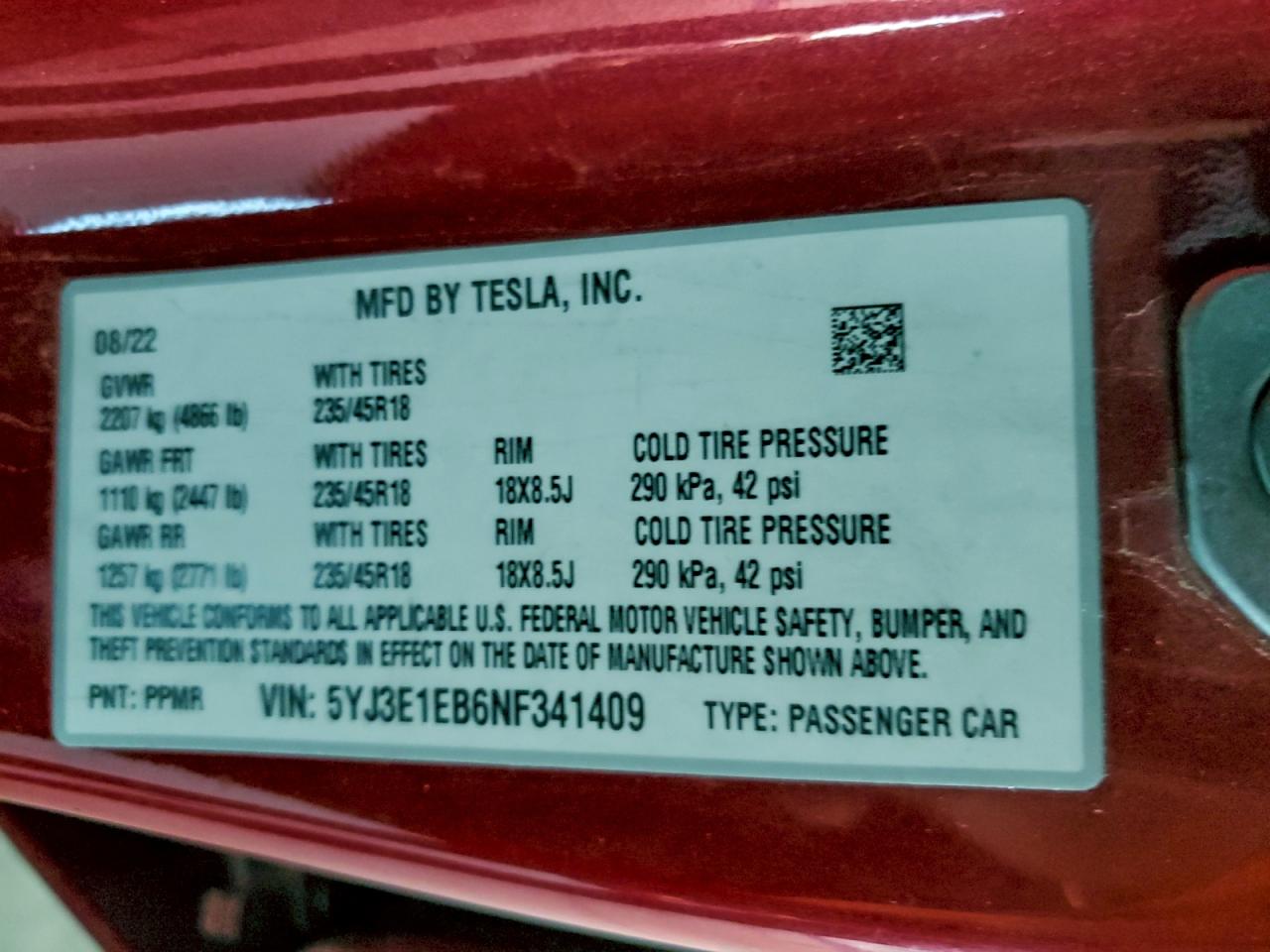 2022 TESLA MODEL 3 photo 12