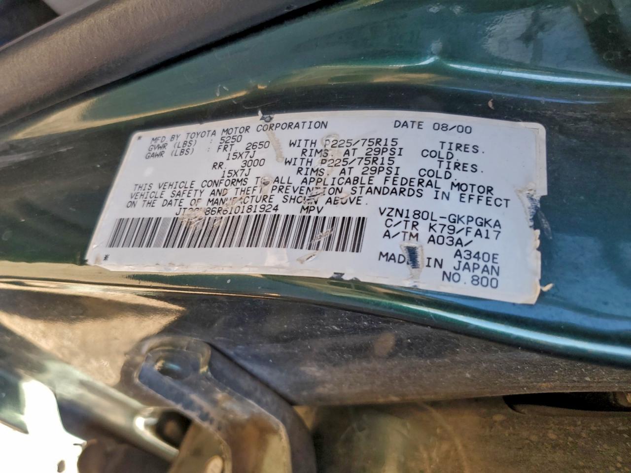 2001 TOYOTA 4RUNNER SR5 photo 14