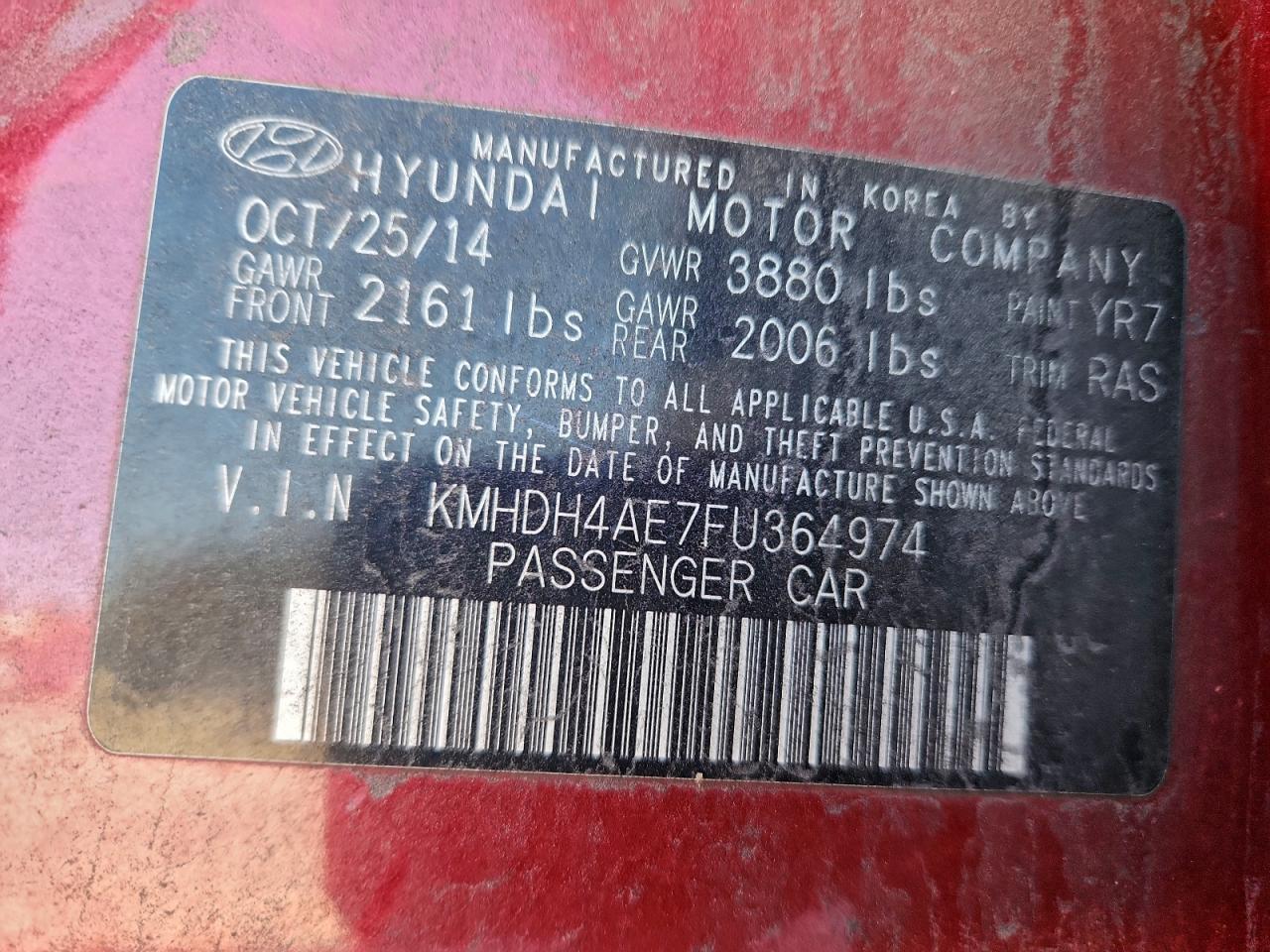 2015 HYUNDAI ELANTRA SE photo 13