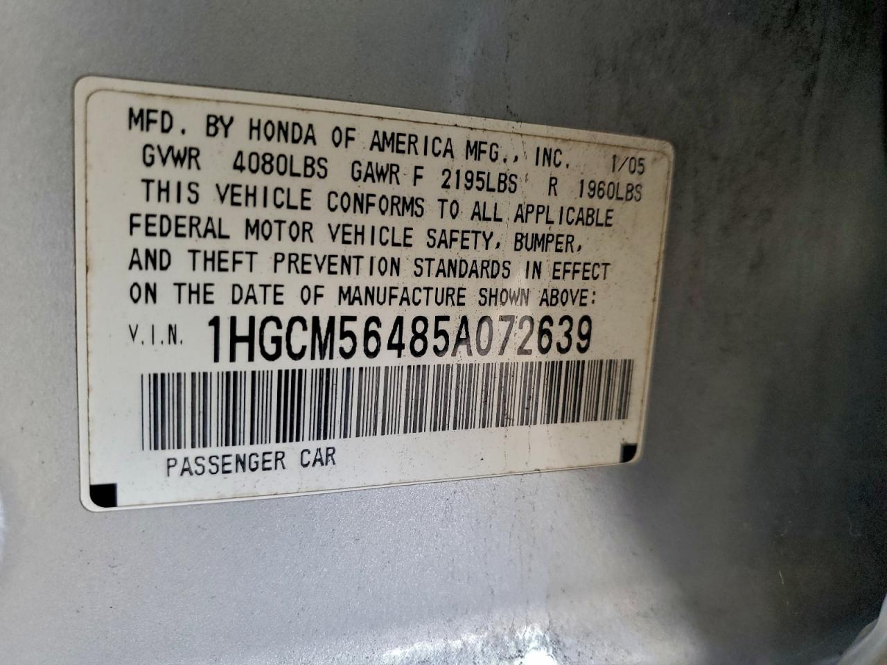 2005 HONDA ACCORD LX photo 12