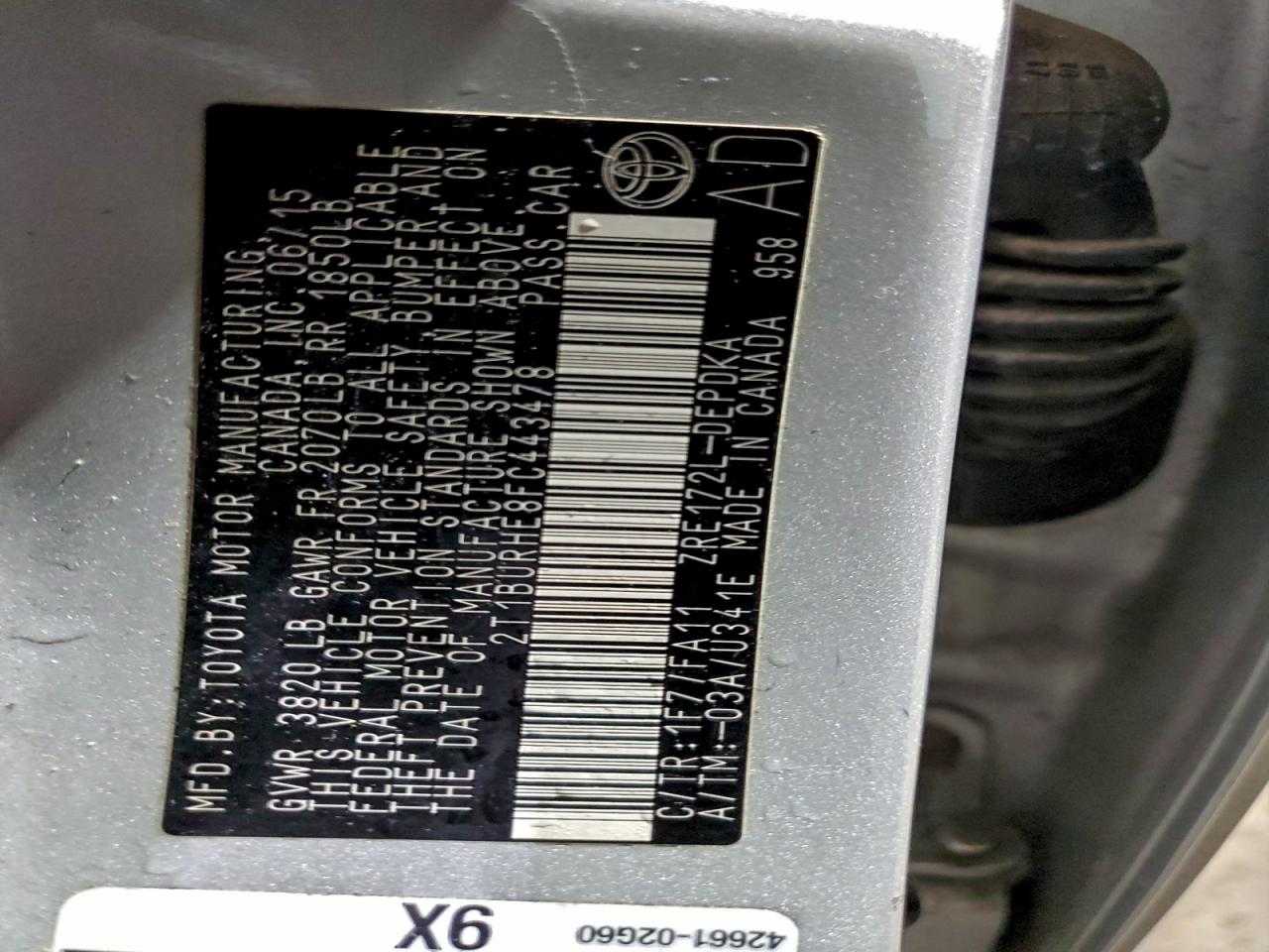 2015 TOYOTA COROLLA L photo 13