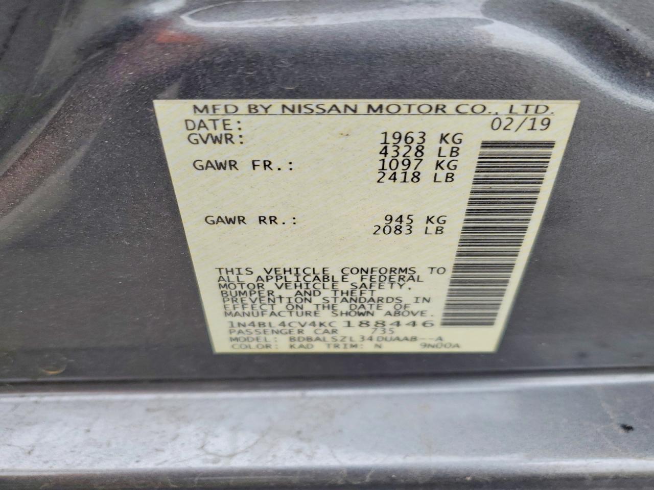 2019 NISSAN ALTIMA SR photo 13