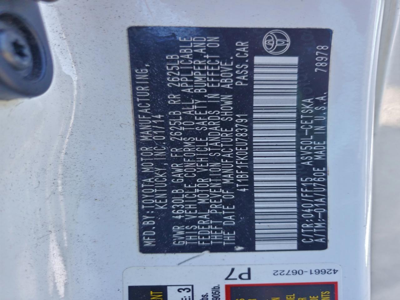 2014 TOYOTA CAMRY L photo 12