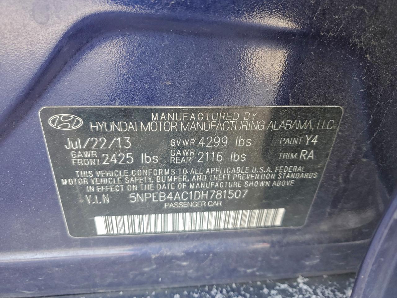 2013 HYUNDAI SONATA GLS photo 12