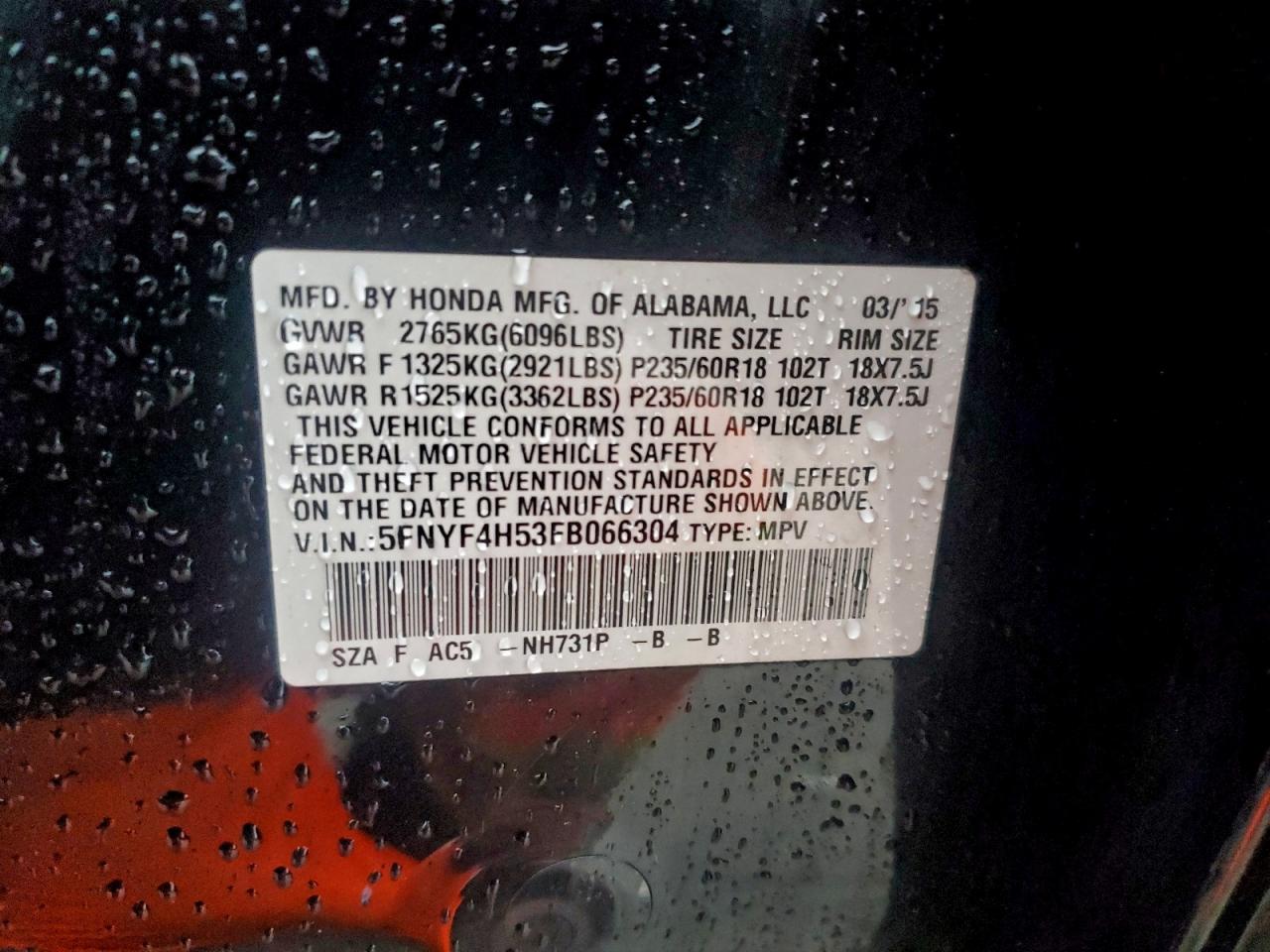 2015 HONDA PILOT EXL photo 13