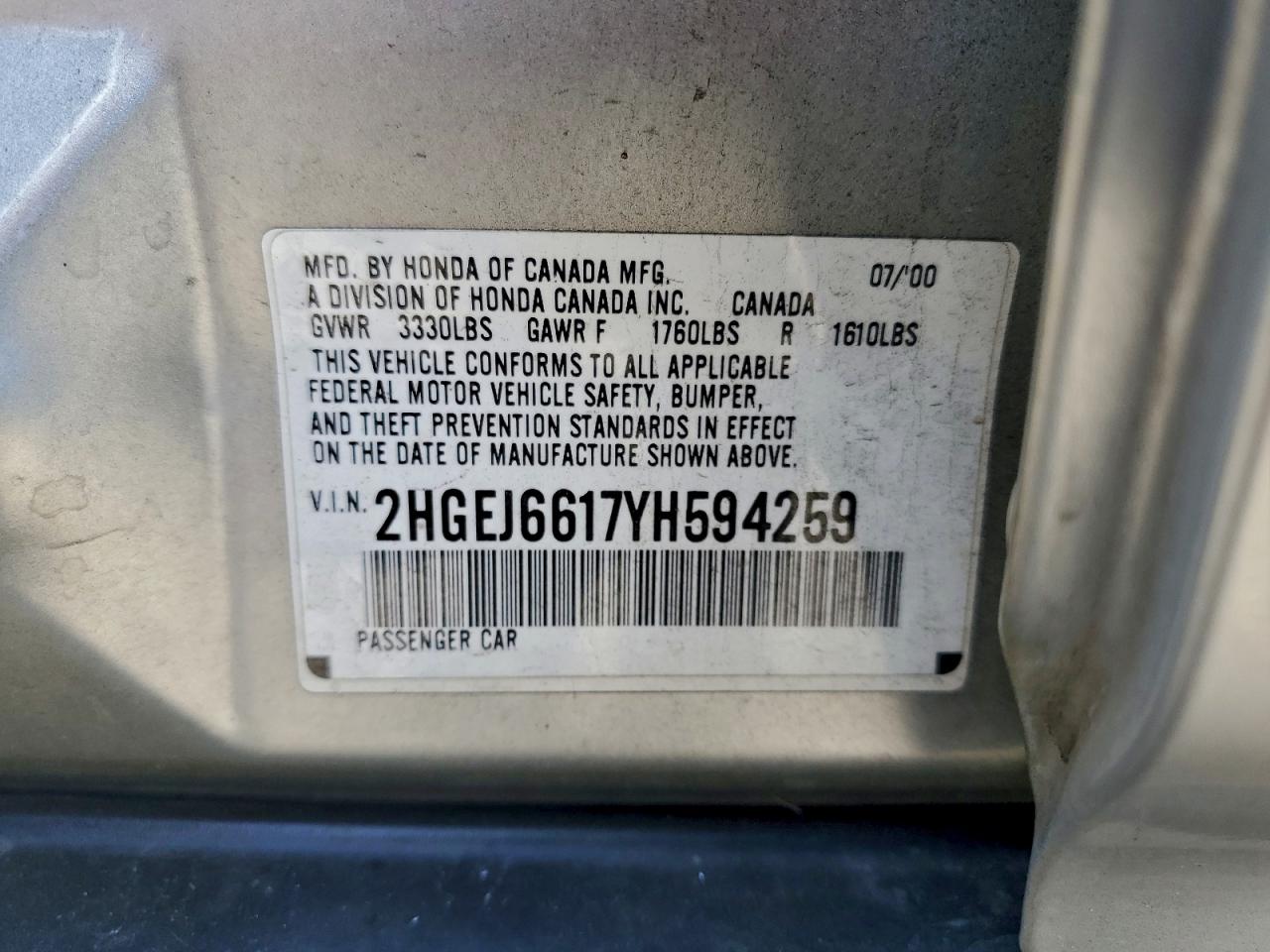 2000 HONDA CIVIC BASE photo 12