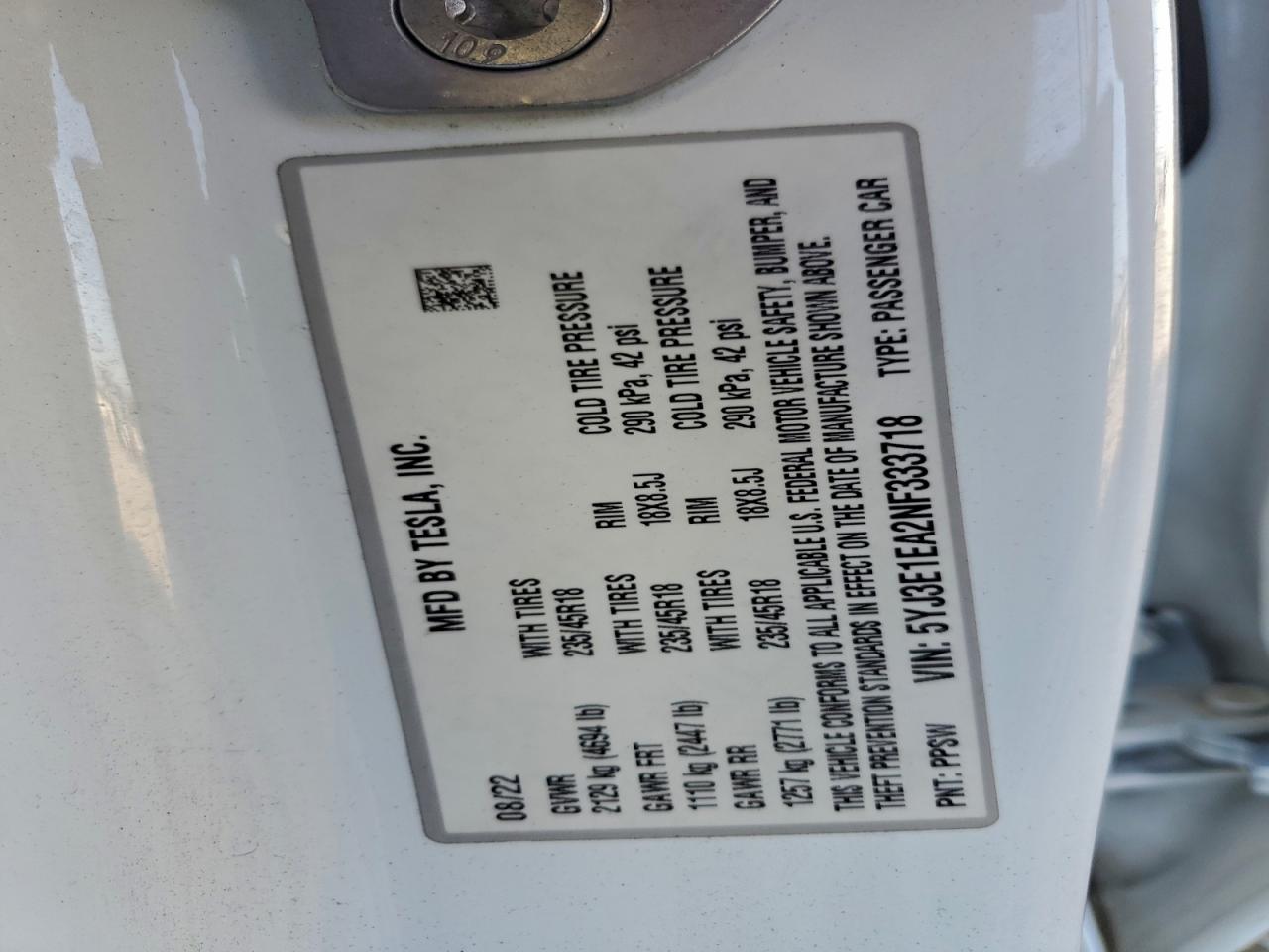 2022 TESLA MODEL 3 photo 12