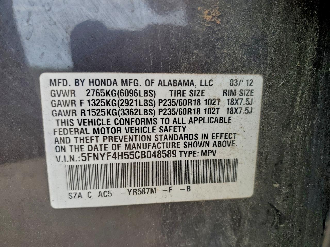 2012 HONDA PILOT EXL photo 13