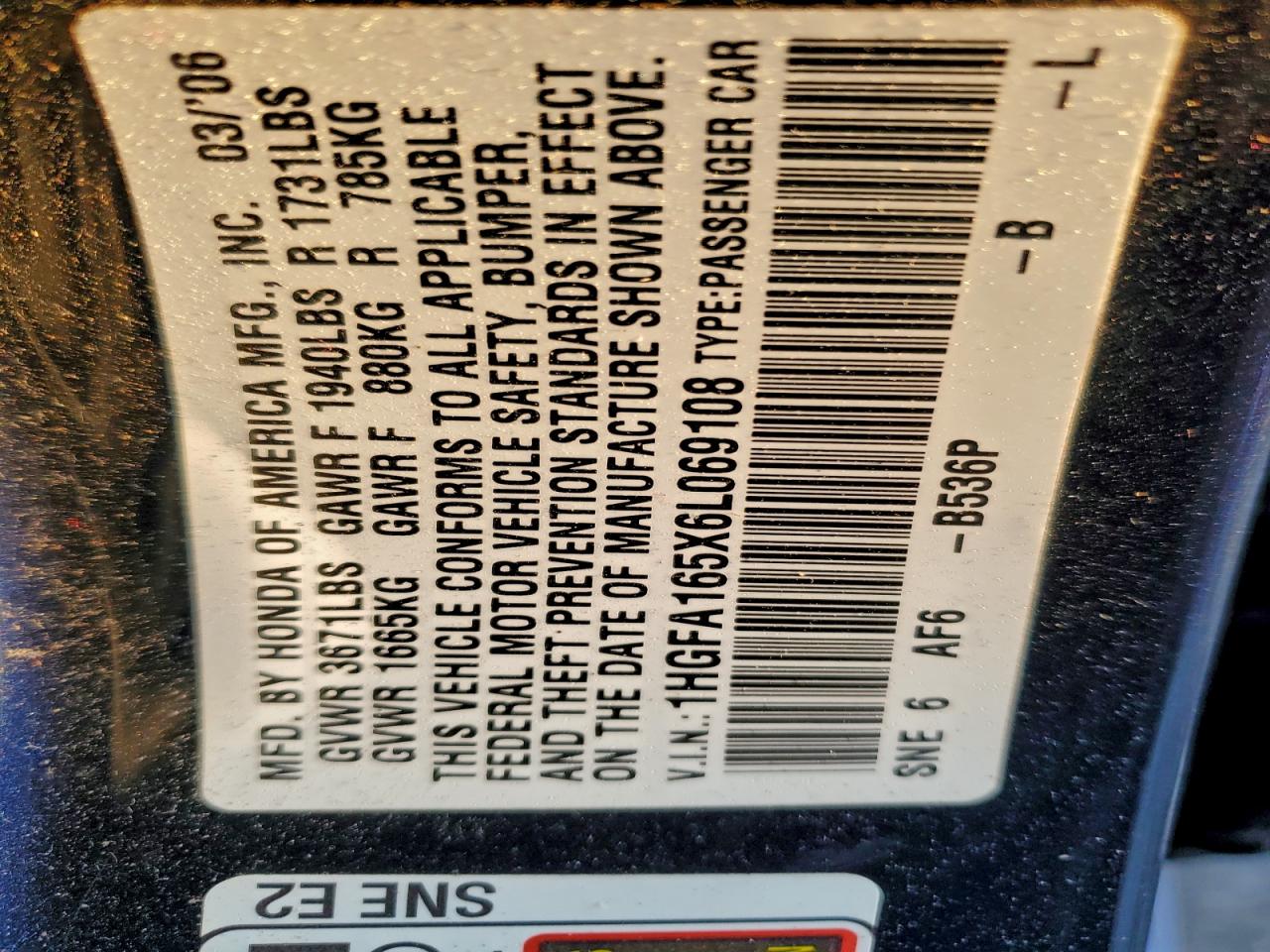 2006 HONDA CIVIC LX photo 12