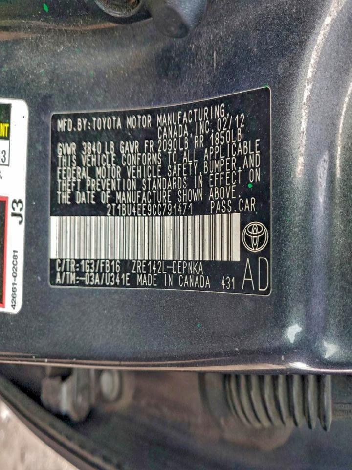 2012 TOYOTA COROLLA BASE photo 12