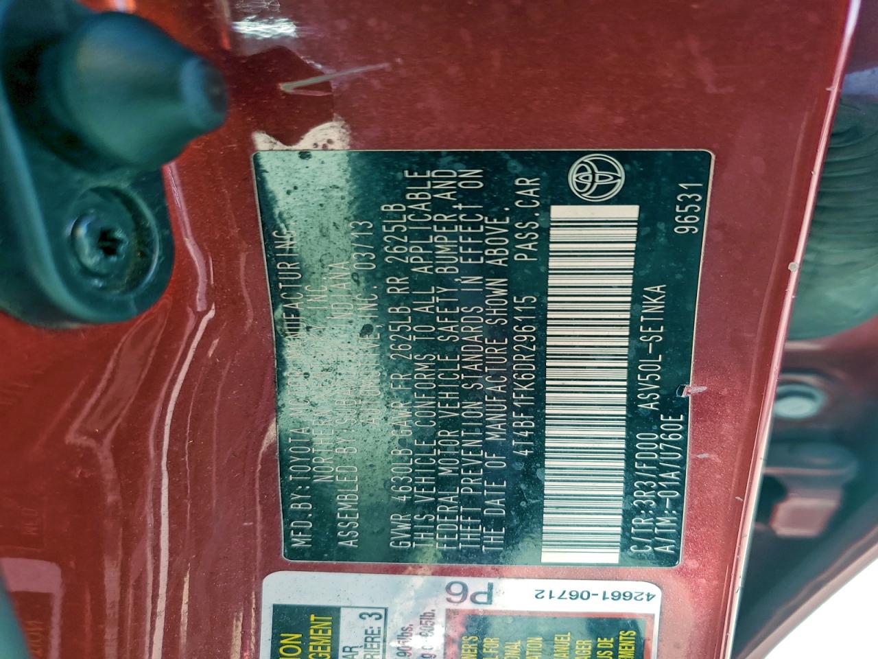 2013 TOYOTA CAMRY L photo 12