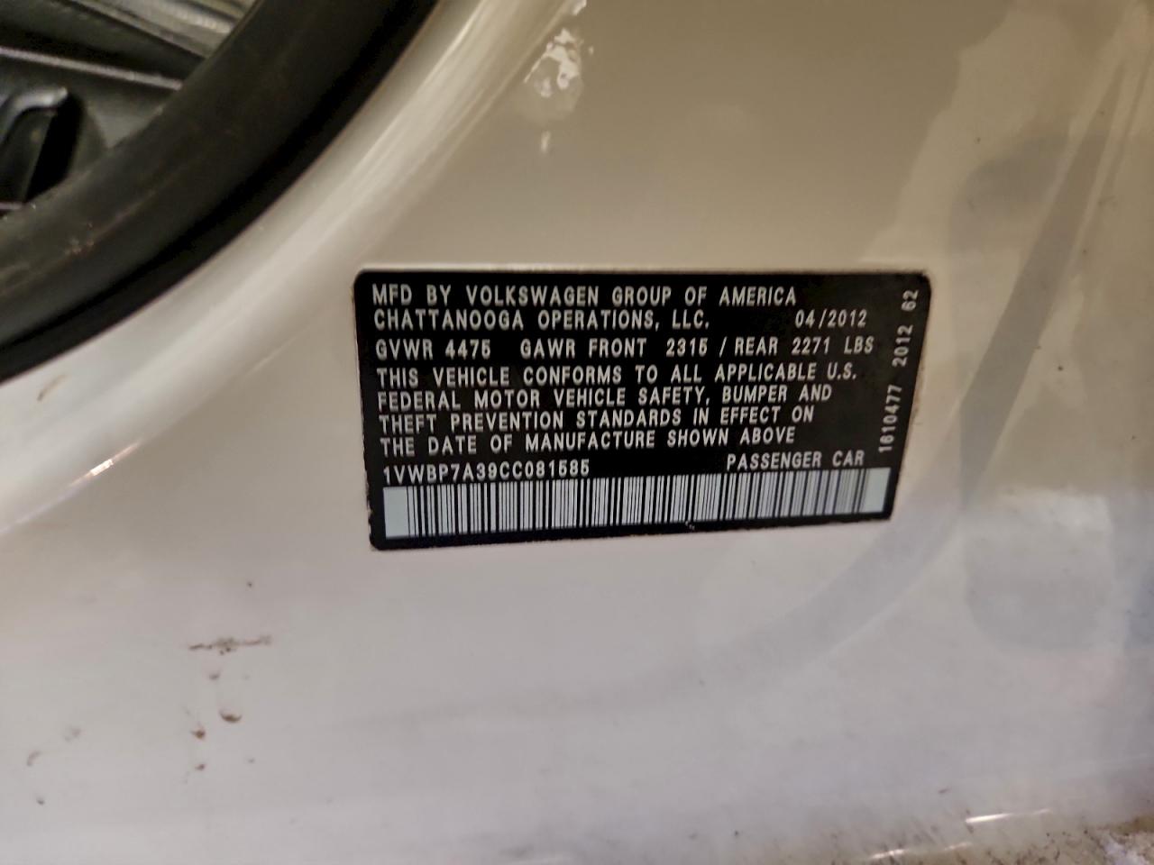 2012 VOLKSWAGEN PASSAT SE photo 12